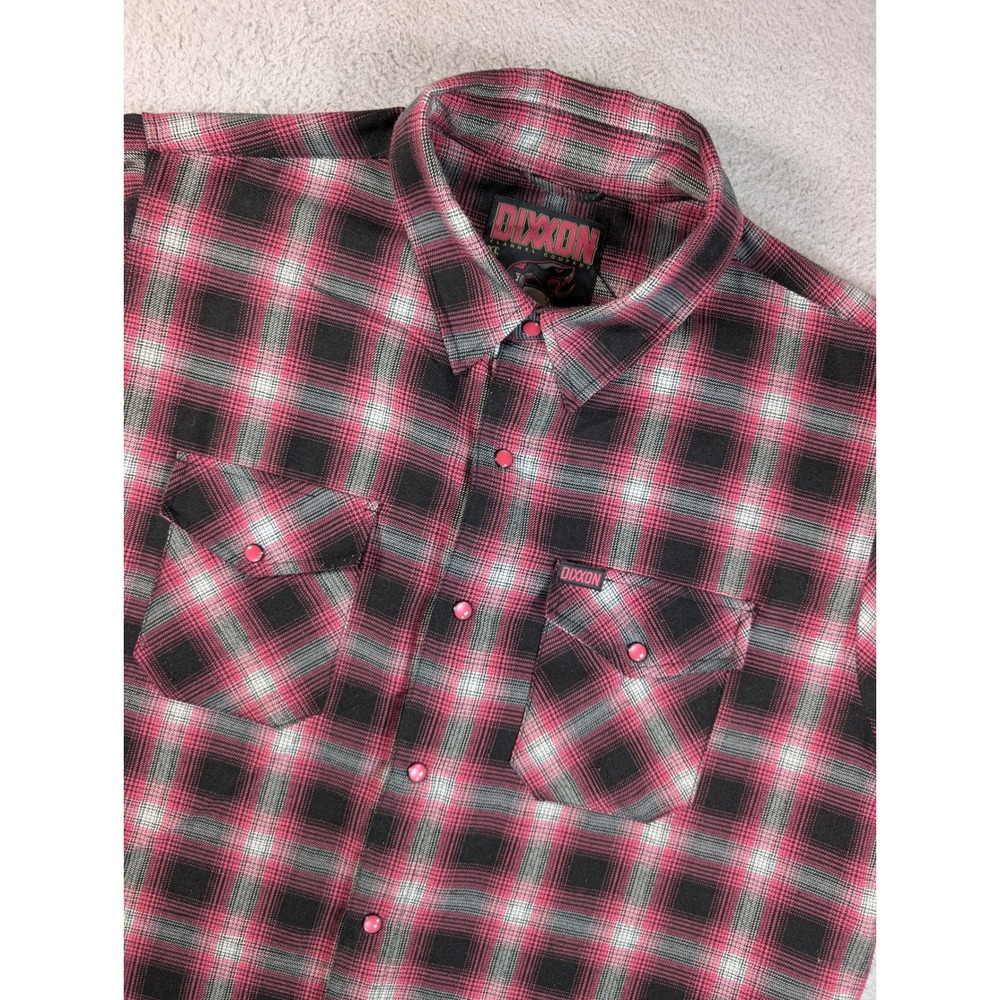 Dixxon Flannel Co The Viper Plaid Button Down Shirt Pink Black Grey XL